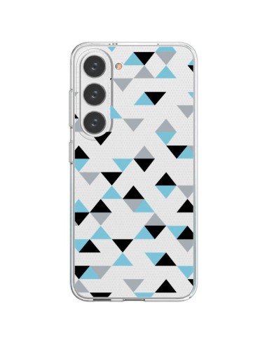 Coque Samsung Galaxy S23 5G Triangles Ice Blue Bleu Noir Transparente - Project M