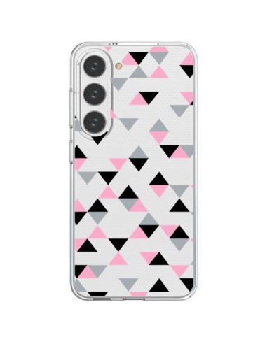 Coque Samsung Galaxy S23 5G Triangles Pink Rose Noir Transparente - Project M