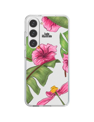 Coque Samsung Galaxy S23 5G Tropical Leaves Fleurs Feuilles Transparente - kateillustrate