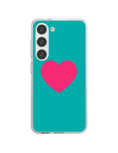 Cover Samsung Galaxy S23 5G Cuore Rosa Sfondo Blu  - Laetitia