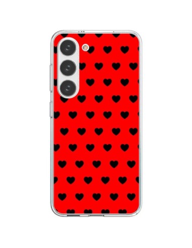 Coque Samsung Galaxy S23 5G Coeurs Noirs Fond Rouge - Laetitia