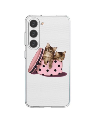 Cover Samsung Galaxy S23 5G Gattoon Gatto Kitten Scatola a Pois Trasparente - Maryline Cazenave