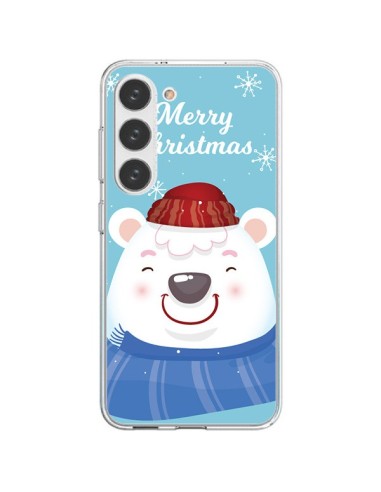 Coque Samsung Galaxy S23 5G Ours Blanc de Noël Merry Christmas - Nico