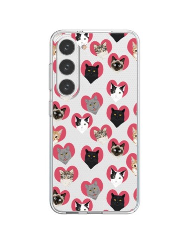 Cover Samsung Galaxy S23 5G Gatto Cuori Trasparente - Pet Friendly