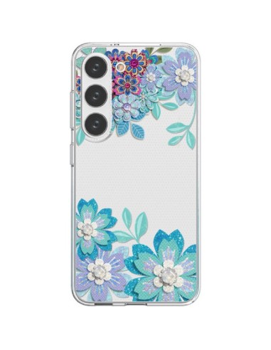 Cover Samsung Galaxy S23 5G Fiori Invernali Blu Trasparente - Sylvia Cook