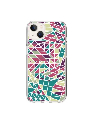 Coque iPhone 15 Azteque Triangles Vert Violet - Eleaxart