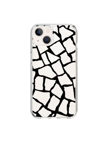 Cover iPhone 15 Giraffa Mosaico Nero Trasparente - Project M