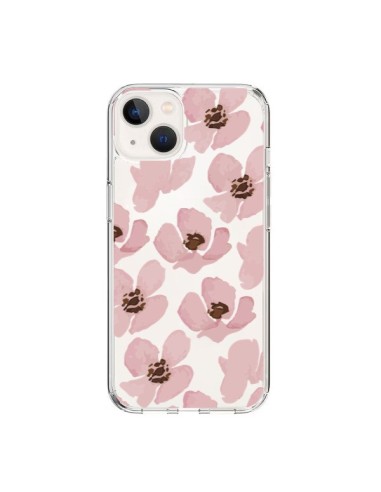 Cover iPhone 15 Fiori Rosa Trasparente - Dricia Do