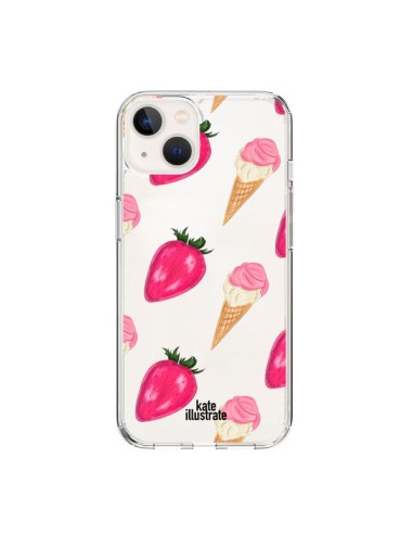 iPhone 15 Case Gelato Strawberry Clear - kateillustrate