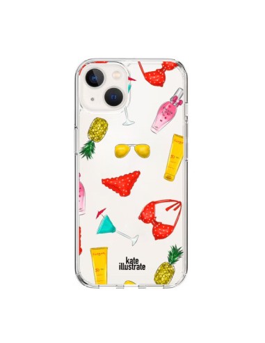 Coque iPhone 15 Summer Essentials Ete Essentiel Transparente - kateillustrate