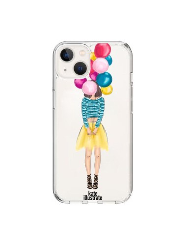 Cover iPhone 15 Ragazza Palloncini Trasparente - kateillustrate