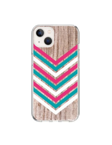 Cover iPhone 15 Tribale Azteco Legno Wood Freccia Rosa Blu - Laetitia