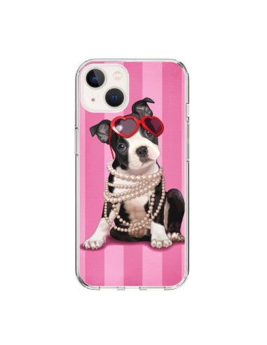 Cover iPhone 15 Cane Fashion Collana di Perle Occhiali Cuore  - Maryline Cazenave