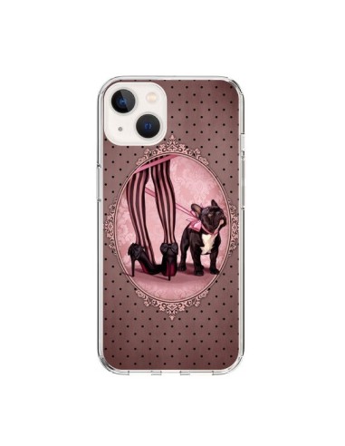 Cover iPhone 15 Lady Jambes Cane Dog Rosa Pois Nero - Maryline Cazenave