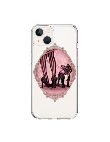 iPhone 15 Case Lady Jambes Dog Bulldog Dog Pink Polka Black Clear - Maryline Cazenave