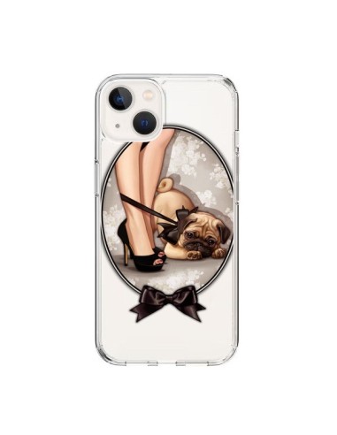 Cover iPhone 15 Lady Jambes Cane Bulldog Dog Papillon Trasparente - Maryline Cazenave