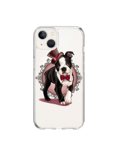 Cover iPhone 15 Cane Bulldog Dog Gentleman Papillon Cappello Trasparente - Maryline Cazenave