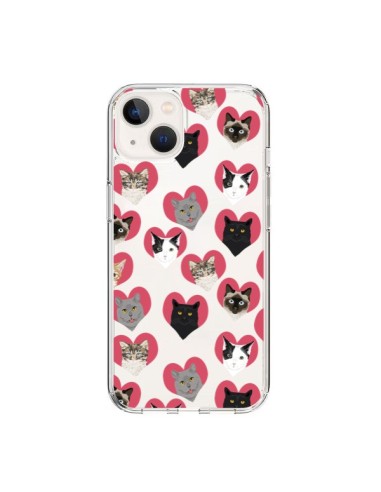 Cover iPhone 15 Gatto Cuori Trasparente - Pet Friendly