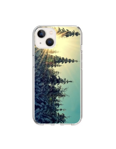 Coque iPhone 15 Hiver Paysage Neige Montagnes Sapins Ski - R Delean