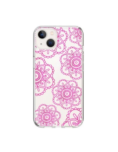 Cover iPhone 15 Doodle  Mandala Rosa Fiori Trasparente - Sylvia Cook