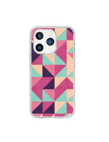 Coque iPhone 15 Pro Azteque Triangle Rose Vert - Eleaxart