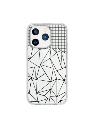 Coque iPhone 15 Pro Lignes Grille Grid Abstract Noir Transparente - Project M