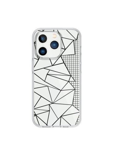 Cover iPhone 15 Pro Linee Griglia Side Grid Astratto Nero Trasparente - Project M