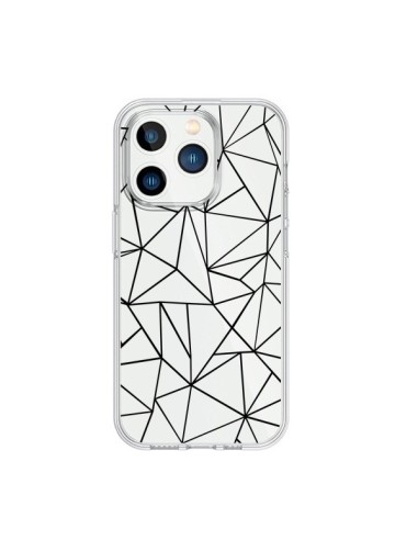 Cover iPhone 15 Pro Linee Triangoli Grid Astratto Nero Trasparente - Project M