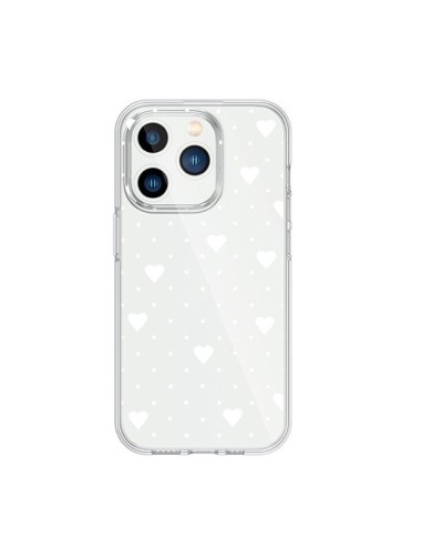 Cover iPhone 15 Pro Punti Cuori Bianco Trasparente - Project M