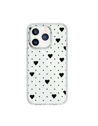 Cover iPhone 15 Pro Punti Cuori Nero Trasparente - Project M