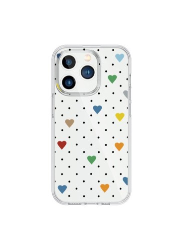 Cover iPhone 15 Pro Punti Cuori Colorato Trasparente - Project M