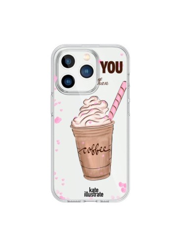 Cover iPhone 15 Pro I Love you More Than Coffee Glace Trasparente - kateillustrate