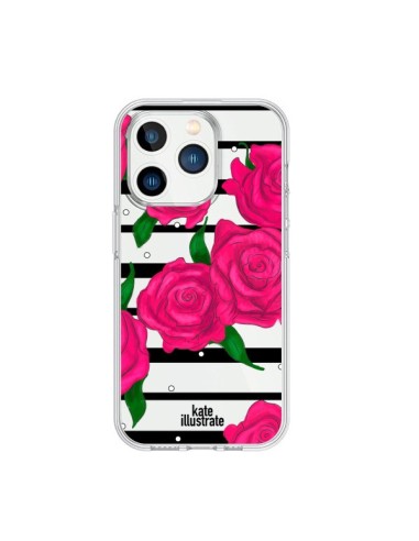 Coque iPhone 15 Pro Roses Rose Fleurs Flowers Transparente - kateillustrate
