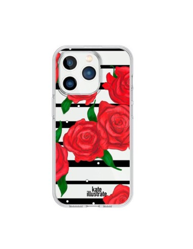 Cover iPhone 15 Pro Rosso Fiori Trasparente - kateillustrate