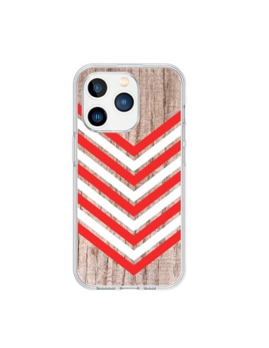 Coque iPhone 15 Pro Tribal Aztèque Bois Wood Flèche Rouge Blanc - Laetitia