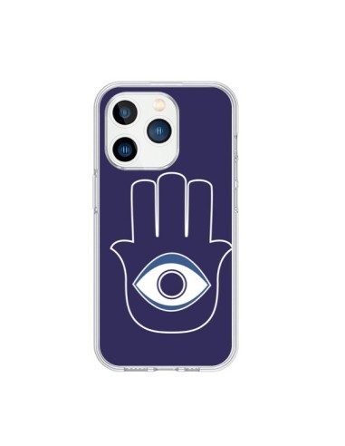 Coque iPhone 15 Pro Main de Fatma Oeil Bleu - Laetitia