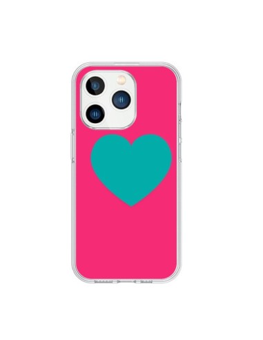 Cover iPhone 15 Pro Cuore Blu Sfondo Rosa - Laetitia