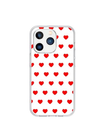 Coque iPhone 15 Pro Coeurs Rouges Fond Blanc - Laetitia