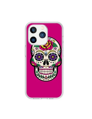 Coque iPhone 15 Pro Tête de Mort Mexicaine Rose Fushia - Laetitia