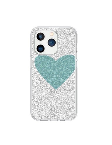 iPhone 15 Pro Case Heart Blue Green Argento Love - Mary Nesrala