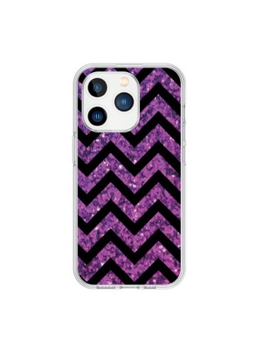 Cover iPhone 15 Pro Chevron Viola Sparkle Triangolo Azteco - Mary Nesrala