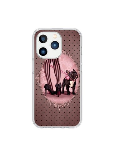 Cover iPhone 15 Pro Lady Jambes Cane Dog Rosa Pois Nero - Maryline Cazenave