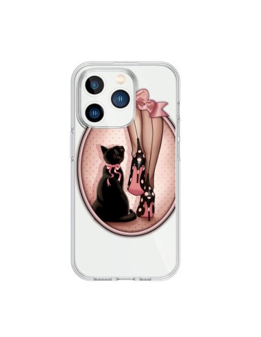 Cover iPhone 15 Pro Lady Gatto Papillon Pois Scarpe Trasparente - Maryline Cazenave