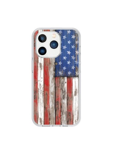 Coque iPhone 15 Pro Drapeau USA Vintage Bois Wood - Maximilian San