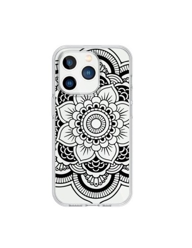 Coque iPhone 15 Pro Mandala Noir Azteque Transparente - Nico