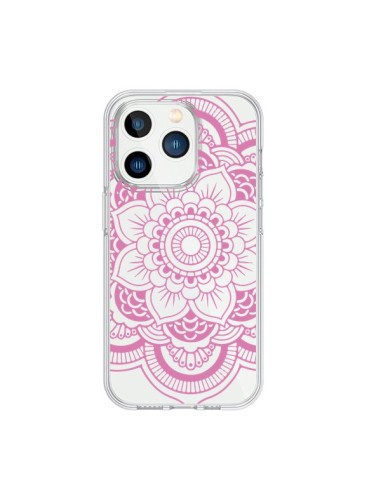 Cover iPhone 15 Pro Mandala Rosa Chiaro Azteco Trasparente - Nico