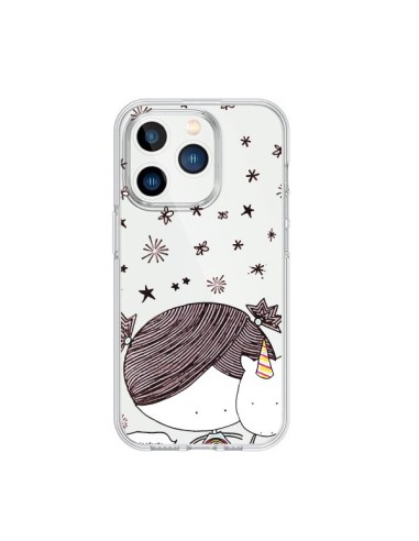 Cover iPhone 15 Pro Bambina e Unicorno I Believe Trasparente - Nico