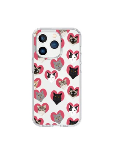 Cover iPhone 15 Pro Gatto Cuori Trasparente - Pet Friendly