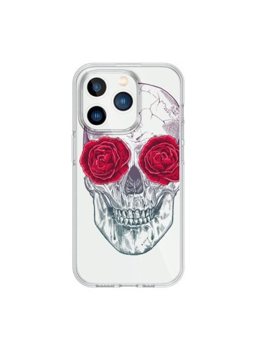 Cover iPhone 15 Pro Teschio Rosa Fiori Trasparente - Rachel Caldwell