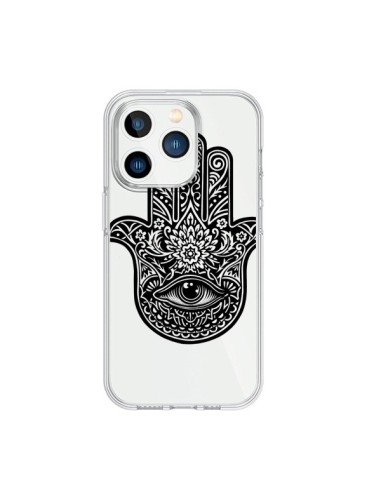 Cover iPhone 15 Pro Hamsa Cinque Dita Mano Cattiva Occhio Trasparente - Rachel Caldwell